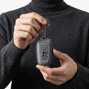Alcantara Car Key Fob Cover for BMW Model A with Buckle - Space Grey - Alcanside