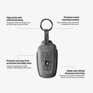 Alcantara Car Key Fob Cover for BMW Model A with Buckle - Space Grey - Alcanside
