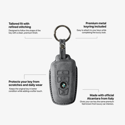 Alcantara Car Key Fob Cover for BMW Model A with Buckle - Space Grey - Alcanside