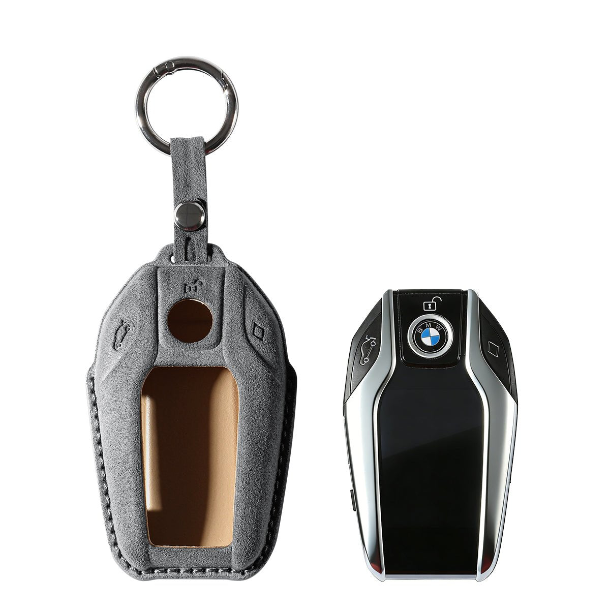 Alcantara Car Key Fob Cover for BMW | Model C with Buckle - Space Grey - Alcanside