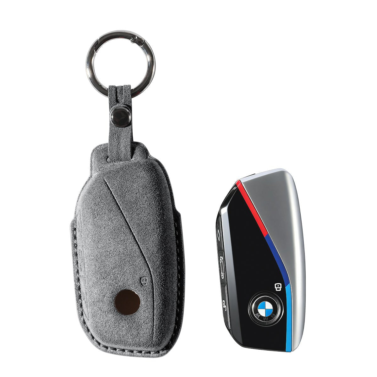 Alcantara Car Key Fob Cover for BMW | Model D with Buckle - Space Grey - Alcanside