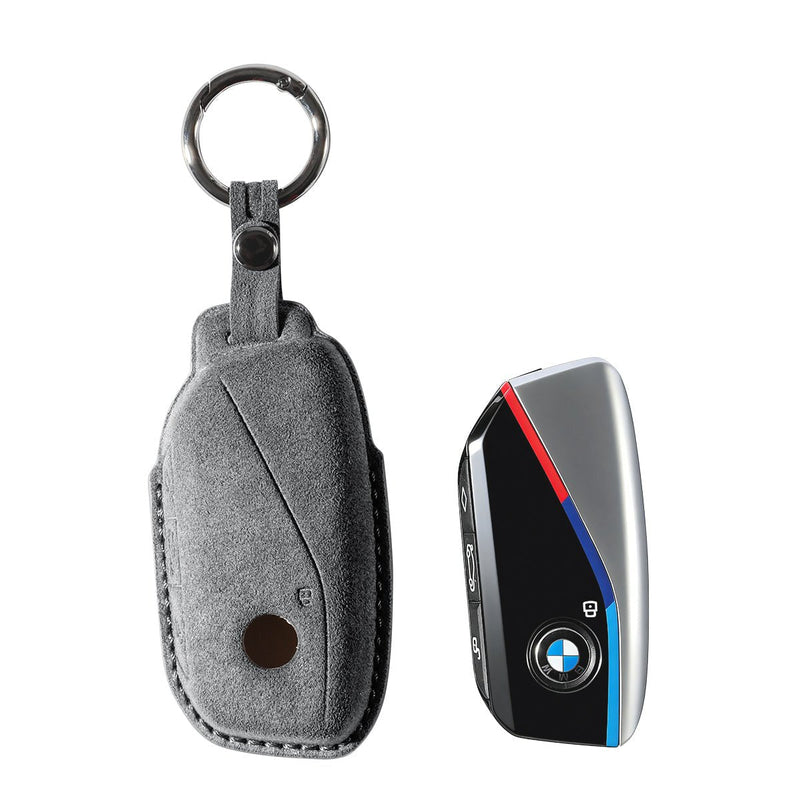 Alcantara Car Key Fob Cover for BMW | Model D with Buckle - Space Grey - Alcanside