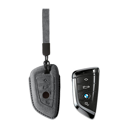 Alcantara Car Key Fob Cover for BMW | Model E with Buckle - Space Grey - Alcanside