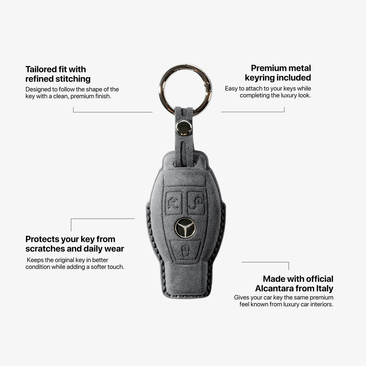 Alcantara Car Key Fob Cover for Mercedes -Benz Model B with Buckle - Space Grey - Alcanside