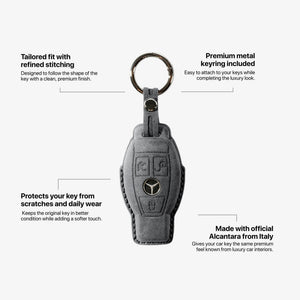 Alcantara Car Key Fob Cover for Mercedes -Benz Model B with Buckle - Space Grey - Alcanside