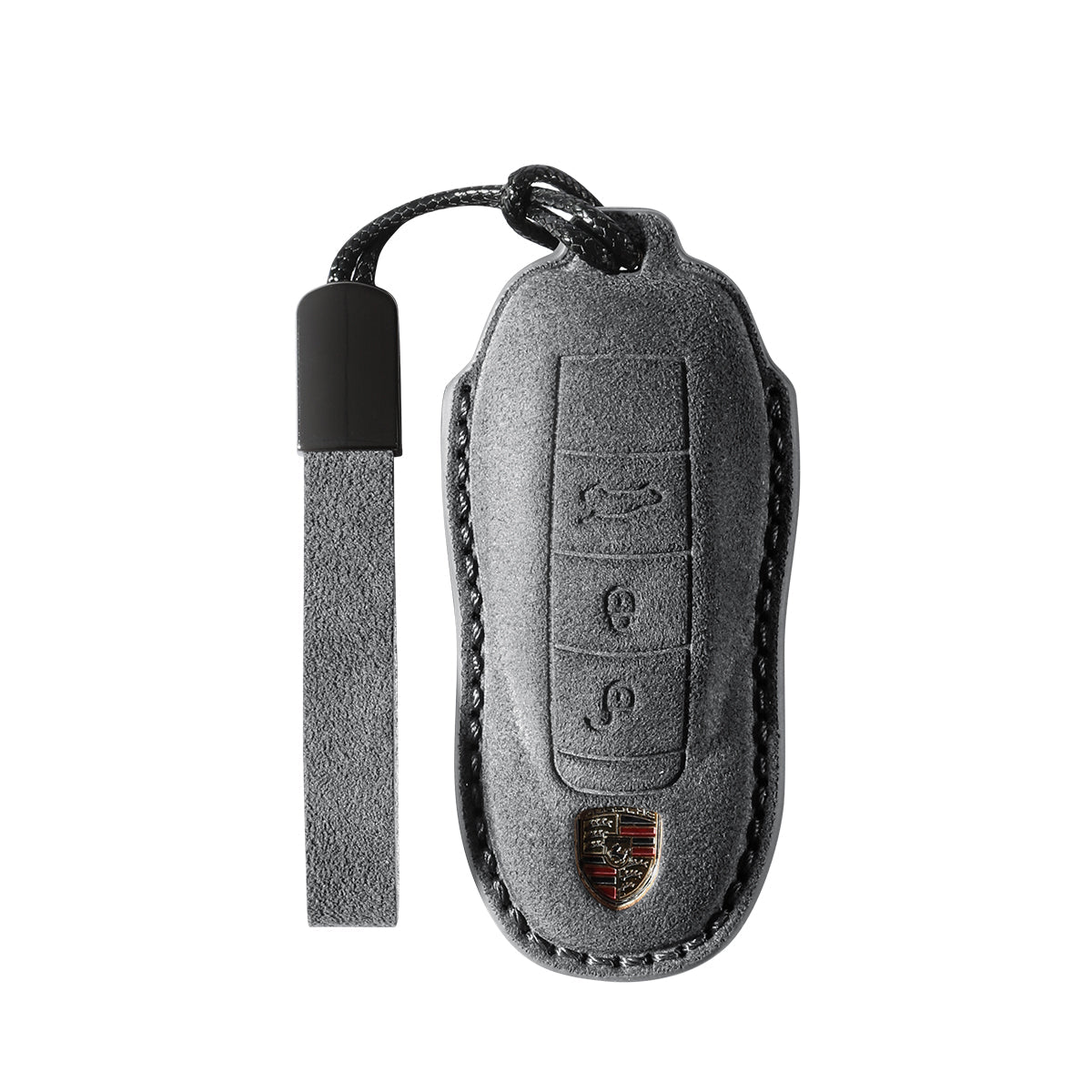Alcantara Car Key Fob Cover for Porsche | Model A with Buckle - Space Grey - Alcanside