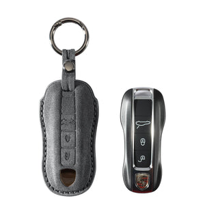 Alcantara Car Key Fob Cover for Porsche | Model B with Buckle - Space Grey - Alcanside