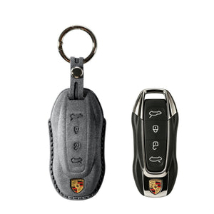 Alcantara Car Key Fob Cover for Porsche Model C with Buckle - Space Grey - Alcanside