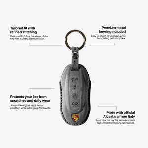 Alcantara Car Key Fob Cover for Porsche Model C with Buckle - Space Grey - Alcanside