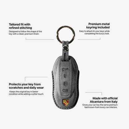 Alcantara Car Key Fob Cover for Porsche Model C with Buckle - Space Grey - Alcanside