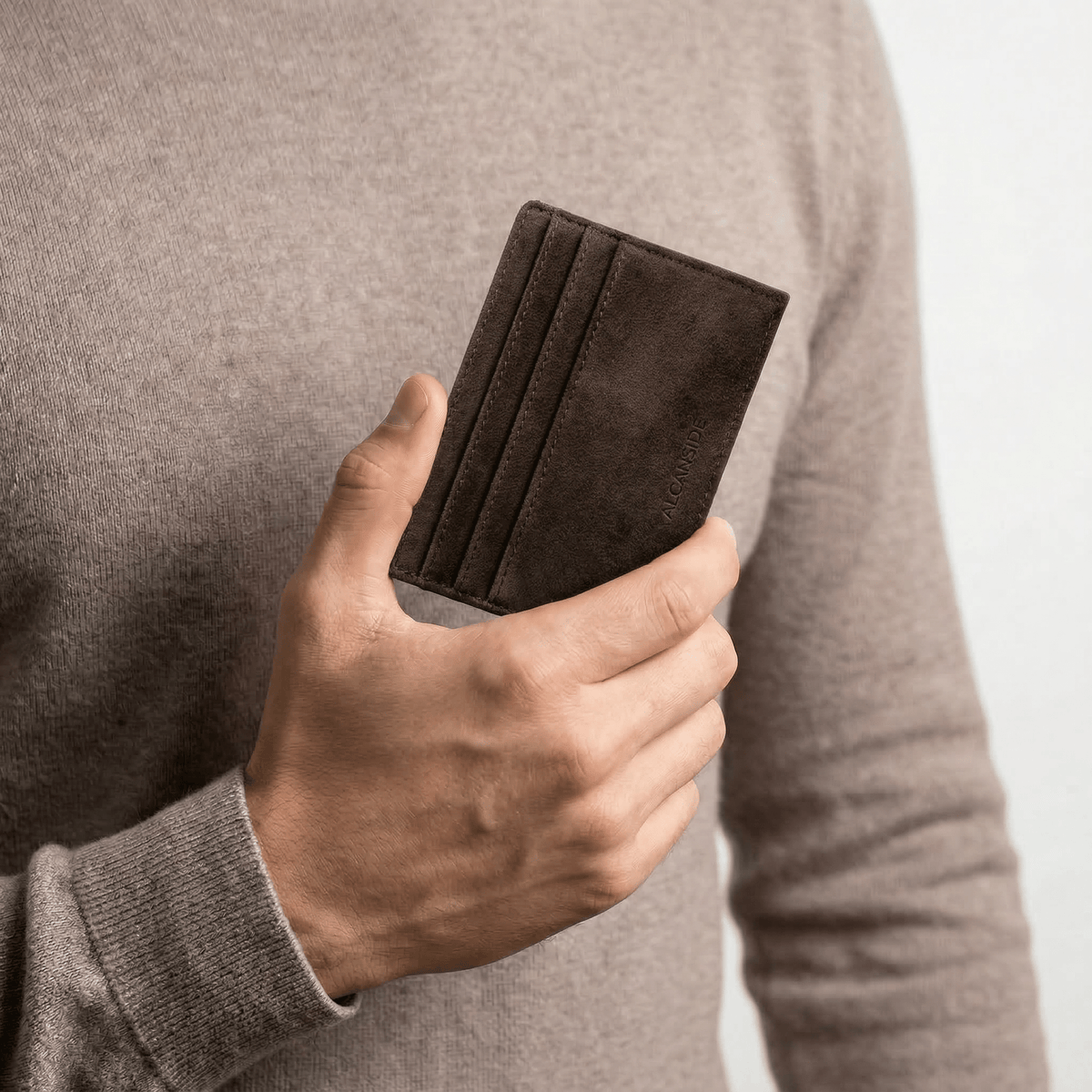 Alcantara Card Wallet - Chocolate Brown - Alcanside