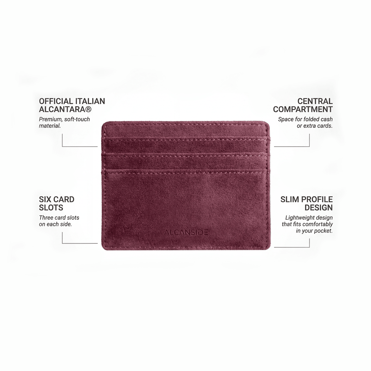 Alcantara Card Wallet - Wine Red - Alcanside
