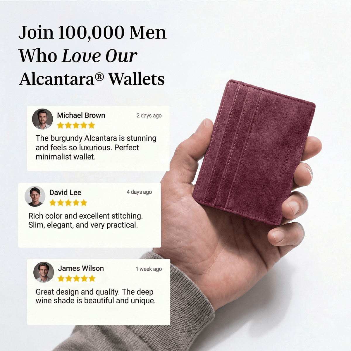 Alcantara Card Wallet - Wine Red - Alcanside
