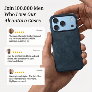 Customer reviews of the Navy Blue Alcantara iPhone 18 Pro case