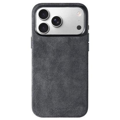 iPhone 17 Pro Max wrapped in a Space Grey Alcantara case by Alcanside