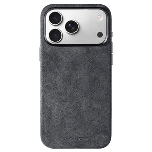 iPhone 17 Pro Max wrapped in a Space Grey Alcantara case by Alcanside
