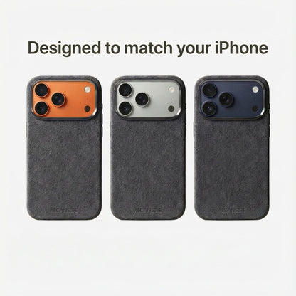Alcanside Alcantara iPhone 17 Pro Max case with integrated metal button covers #iPhone model:_iPhone 17 Pro|iPhone 17 Pro Max