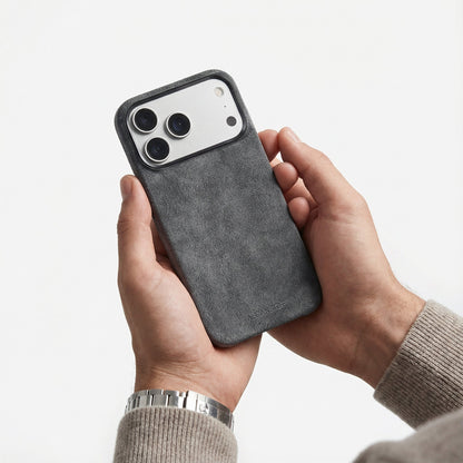 Space Grey Alcantara case for iPhone 17 Pro Max with a soft suede finish #iPhone model:_iPhone 17 Pro|iPhone 17 Pro Max