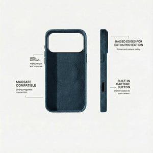 Alcantara iPhone 18 Pro Max case with MagSafe and metal buttons