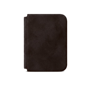 Chocolate Brown Alcantara folio case for iPhone Duo, front cover closed